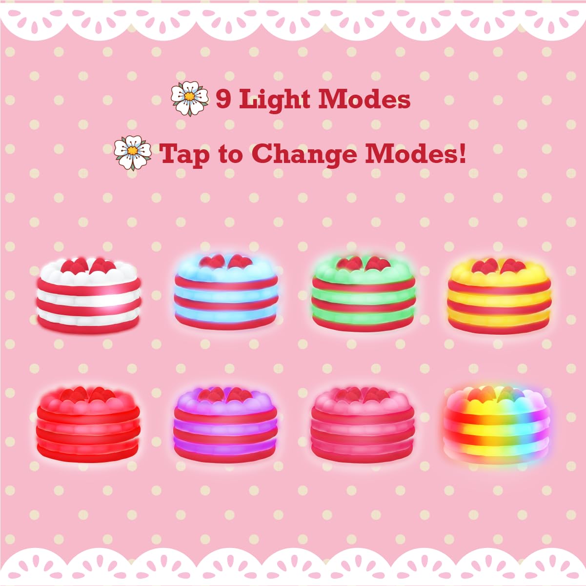 Strawberry Shortcake Strawberry Cake Squishy Night Light, RGB Color Changing Squishy Lamp for Baby Nursery, Cute Light for Kids Room, Soft Vinyl Touch