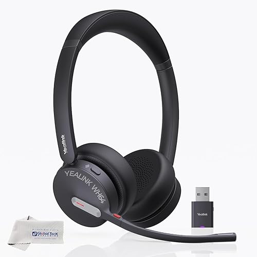Yealink WH64 Hybrid Wireless Headphones DECT & Bluetooth Duo, UC Certified, For PC, Laptop & Mobile, USB-C Dongle, 150m Range, 32H Talk Time, 3-Mic…