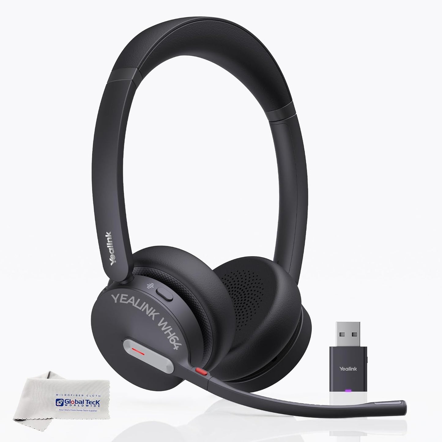 Yealink WH64 Hybrid Wireless Headphones DECT & Bluetooth Duo, UC Certified, For PC, Laptop & Mobile, USB-C Dongle, 150m Range, 32H Talk Time, 3-Mic…
