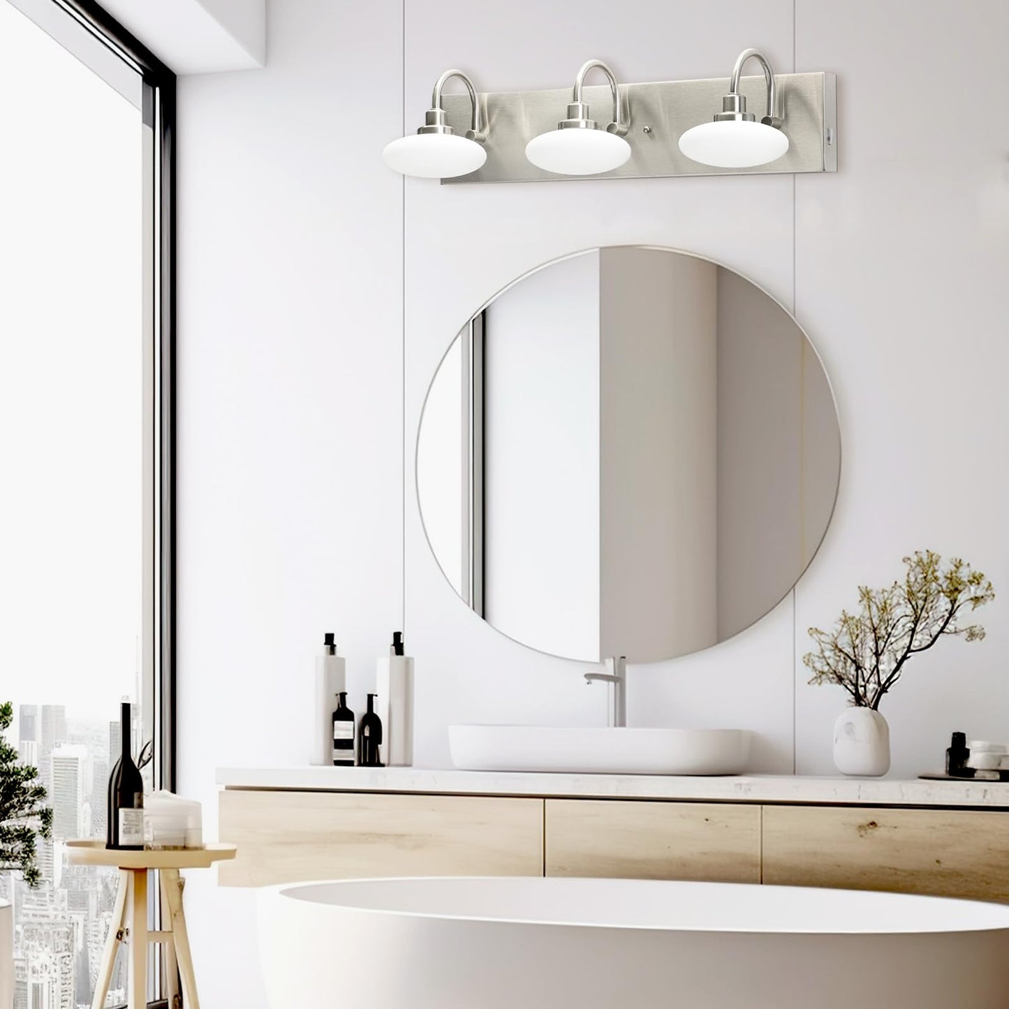 Dsyan HOME Dimmable LED Bathroom Vanity Light Fixture, 3-Light Brushed Nickel Wall Sconce Lighting Over Mirror,Modern Vanity Light for Cabinet