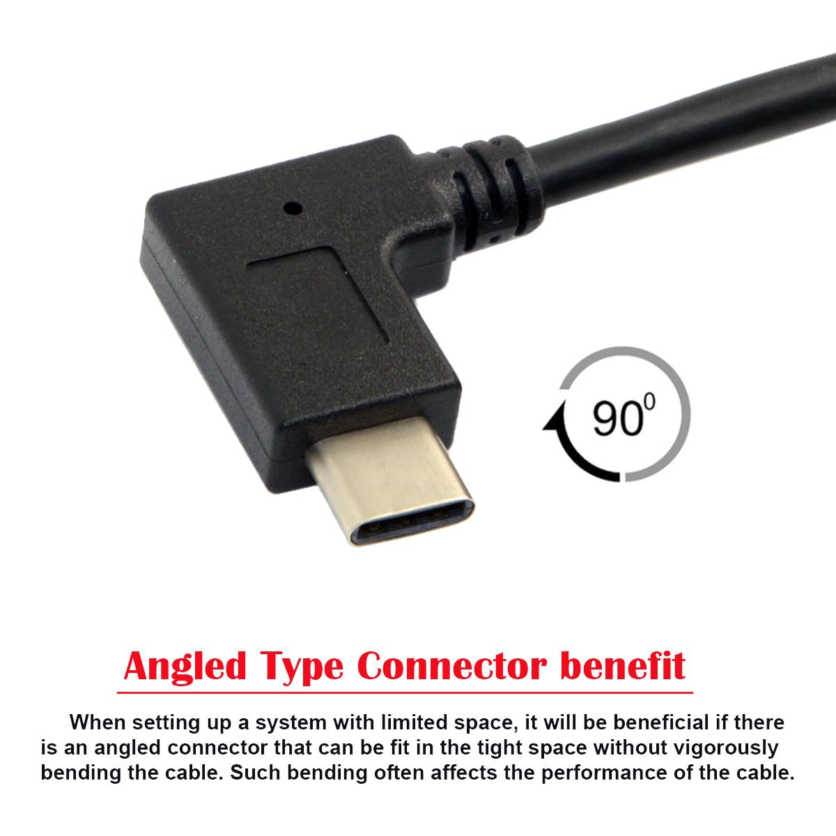 JSER 30cm Reversible USB 3.1 USB-C Right Angled to 90 Degree Down Angled A Male Data Cable for Tablet Mobile Phone (30cm)