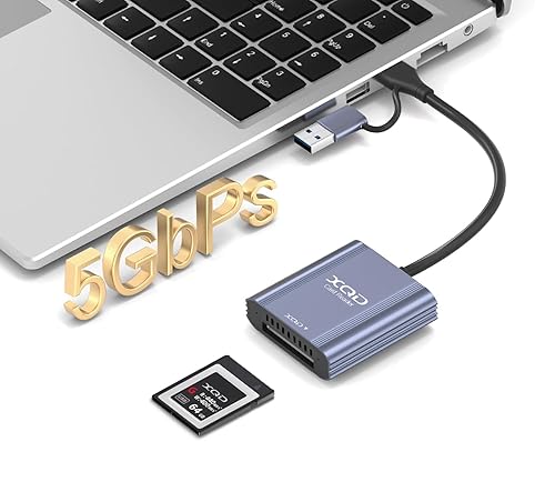 5Gbps XQD Card Reader, USB C & USB A 2-in-1 Adapter for Sony XQD Card Reader G/M Series & Lexar 2933x, Professional XQD Memory Card Reader for iPhone