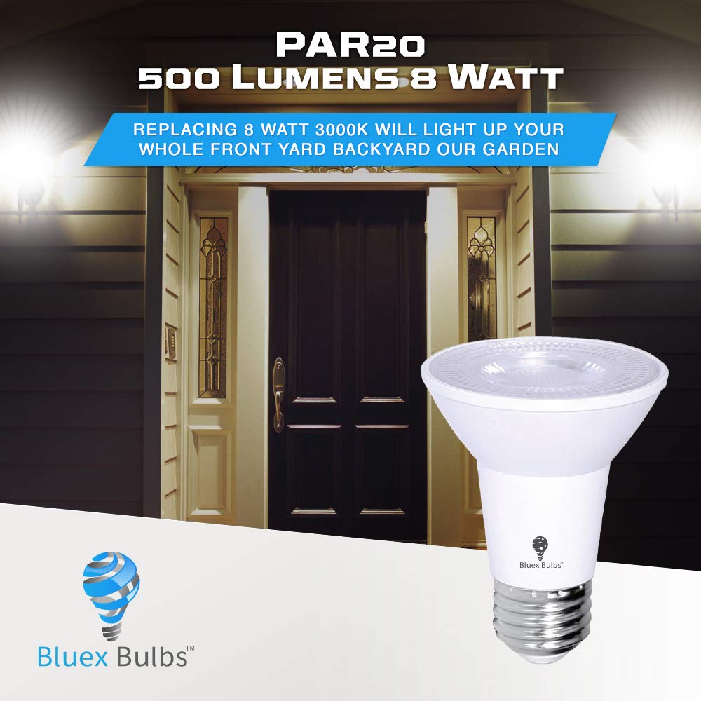 10 Pack PAR20 Outdoor LED Flood Light Bulb 8W 75 Watt Equivalent 500 Lumens Dimmable Waterproof E26 3000K Warm White LED Flood Light Bulbs
