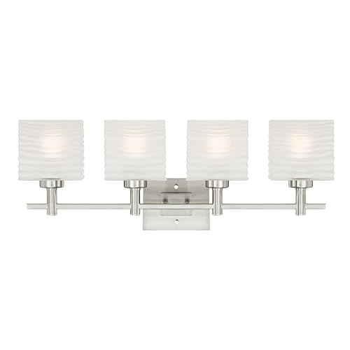 Westinghouse 6304100 Alexander Four-Light Indoor Wall Fixture, Brushed Nickel Finish with Rippled White Glazed Glass