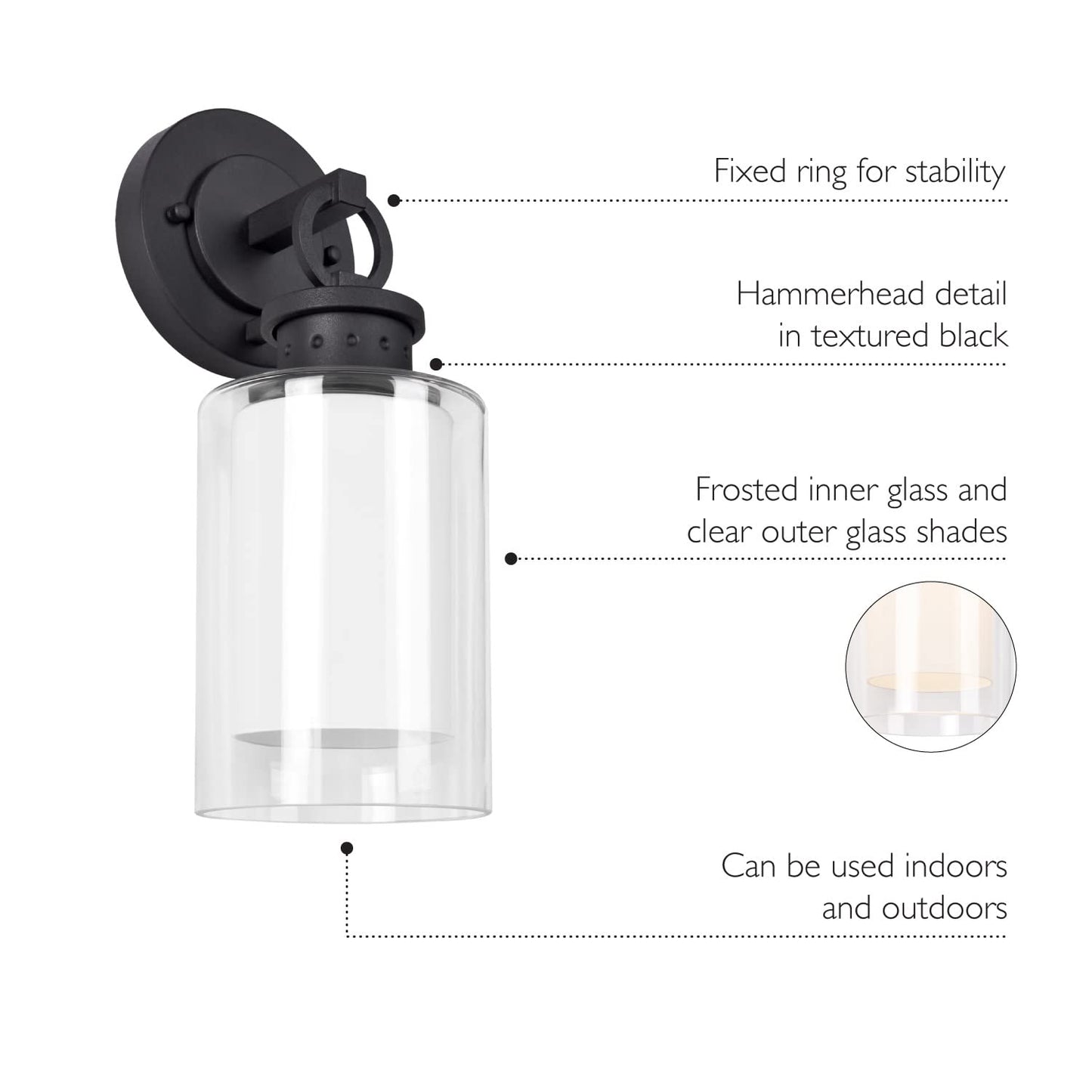 Design House 589010-BLK Hansen Modern Contemporary 1-Light Indoor/Outdoor Dimmable Wall Light with Open Bottom Frosted Inner, Matte Black