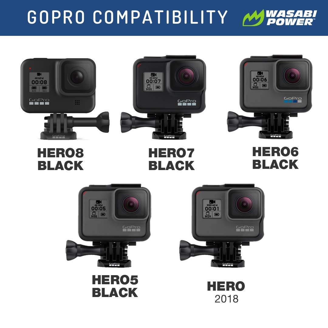 Wasabi Power HERO8 Battery (4-Pack) and Dual Charger for GoPro Hero 8 Black (All Features Available), Hero 7 Black, Hero 6 Black, Hero 5 Black, Hero