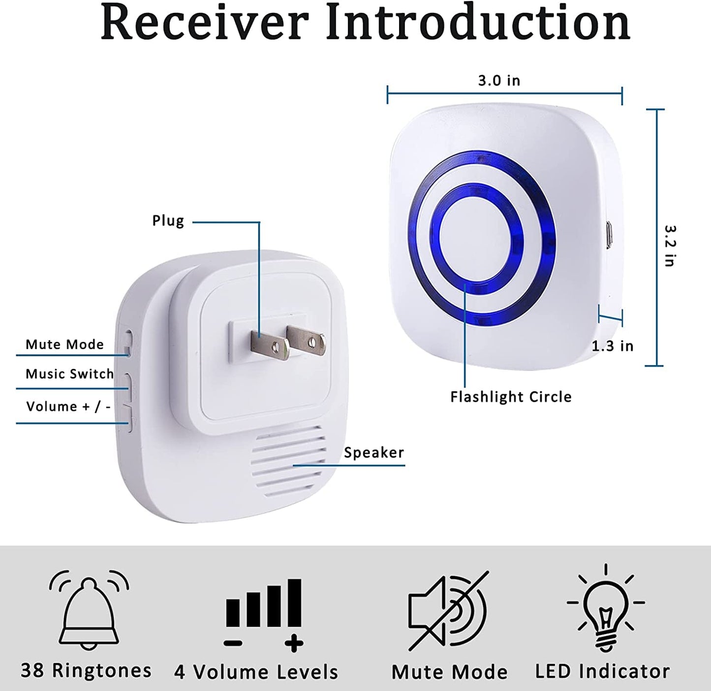 BESTOONE Motion Sensor Alarm, Long Range Wireless Driveway Alarm, Indoor Home Security System Electric Doorbells, 4 Motion Detector and 2 Alarm, 38
