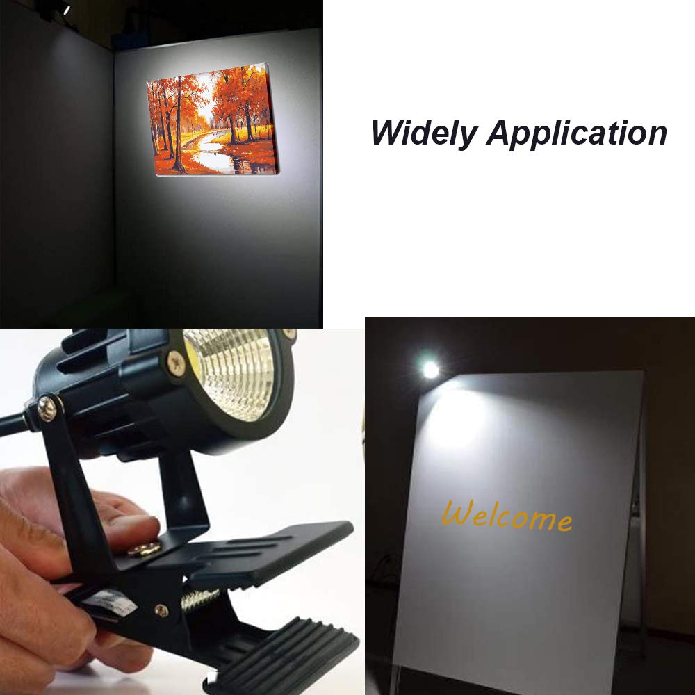 Youngine Outdoor 1pc 5W COB LED Clip on Light, IP65 Waterproof Adjustable Desk Stand COB Spotlights with Clip and US Plug for Flag Coffee Shop (Cool