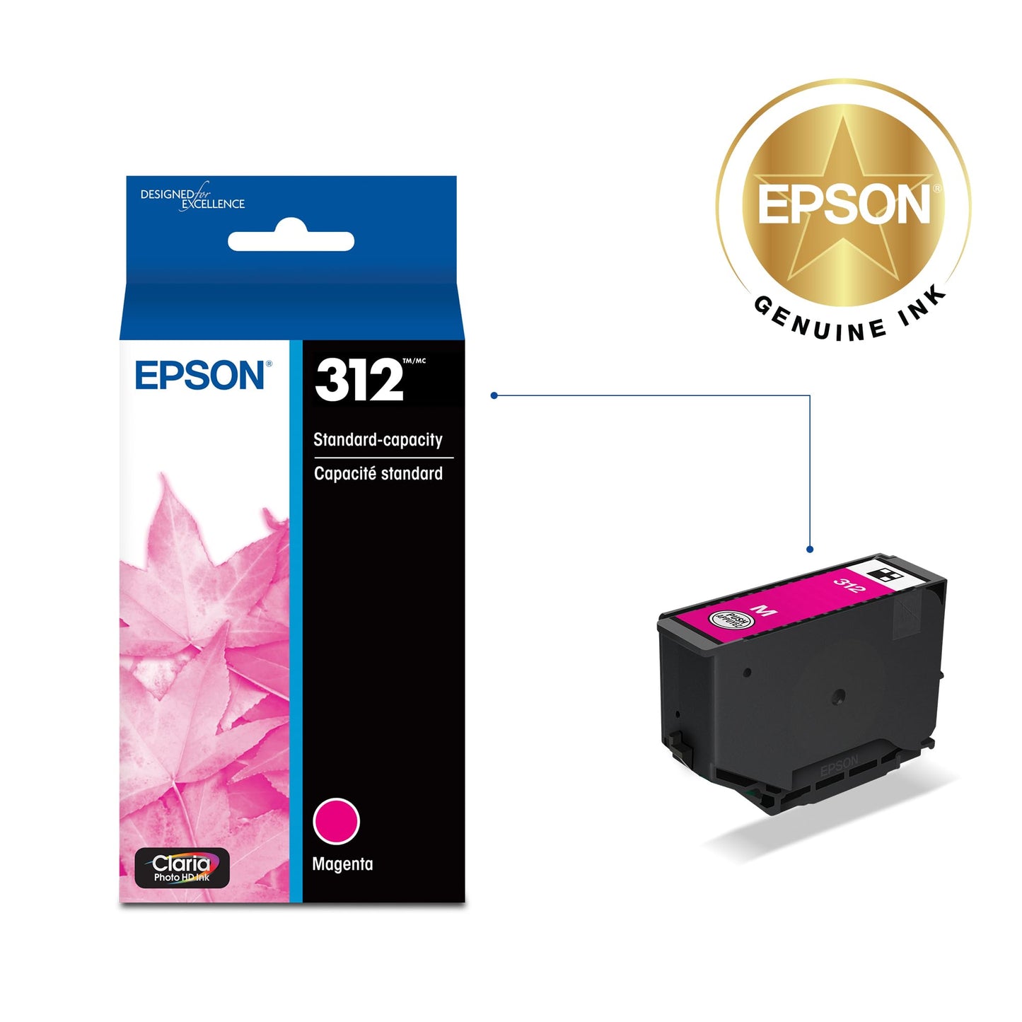 EPSON 312 Claria Photo HD Ink Standard Capacity Magenta Cartridge (T312320-S) Works with Expression XP-8500, 8600, 8700, 15000