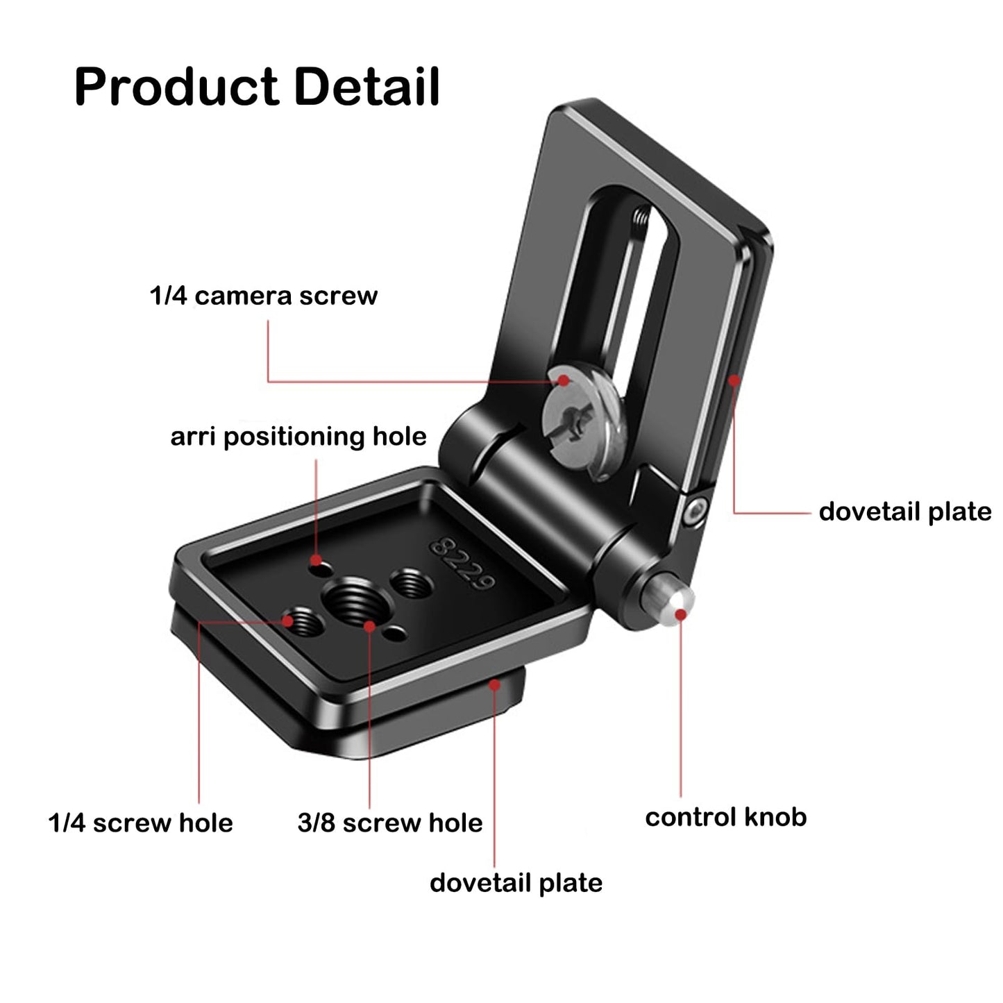 Foldable Camera L Bracket,Tripod Quick Release Plate, Aluminum Vertical Horizontal Switching Mount with Arca Swiss 1/4" & 3/8" Threaded for DSLR