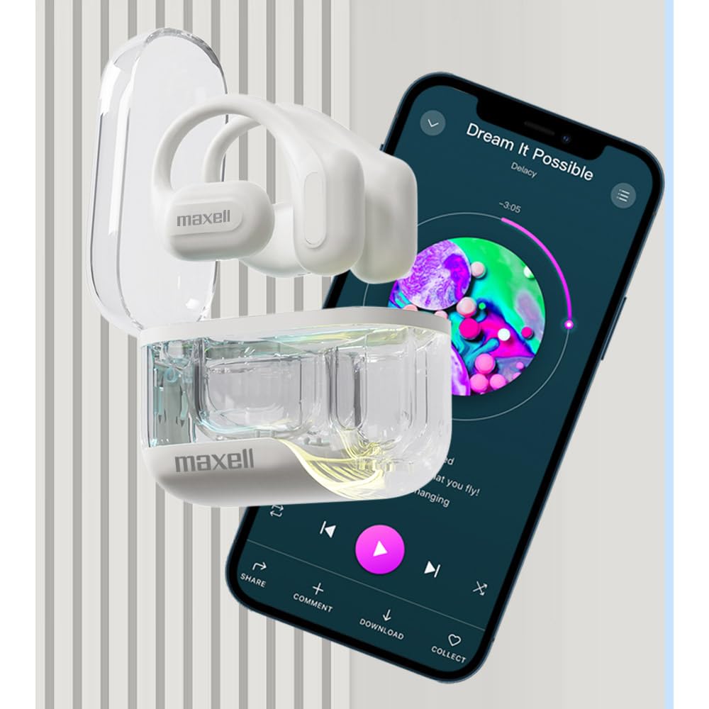 Maxell OWS Pro, Bluetooth Open Earhooks, UP to 18 Hours Playtime with Case, Hear The World Around You, Immersive Sound, Vibrant Colors