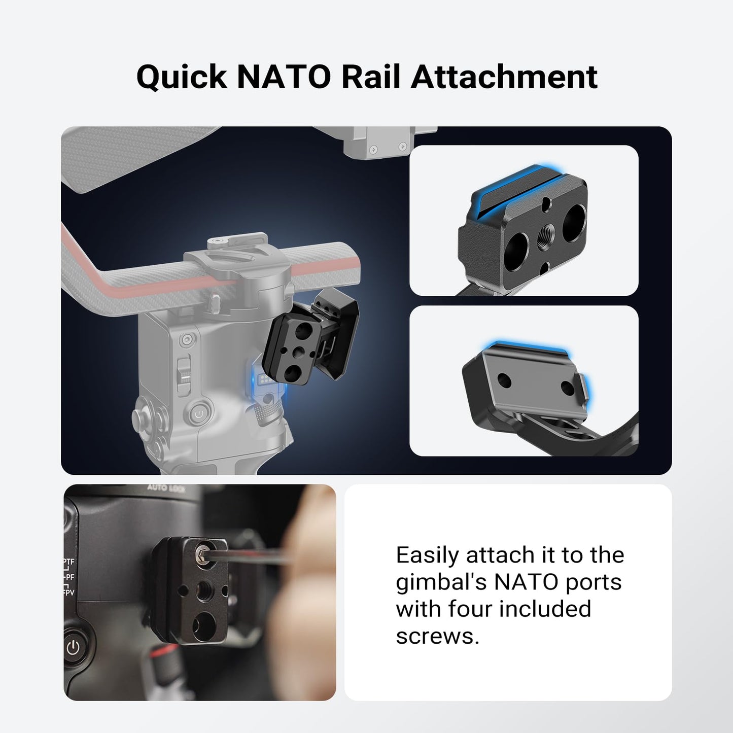NEEWER Gimbal Mount for RS5/RS4/RS4 Pro/RS3/RS Pro, Arca Type Quick Release Shoulder Rig NATO Rail Camera Stabilizer Adapter Compatible with DJI