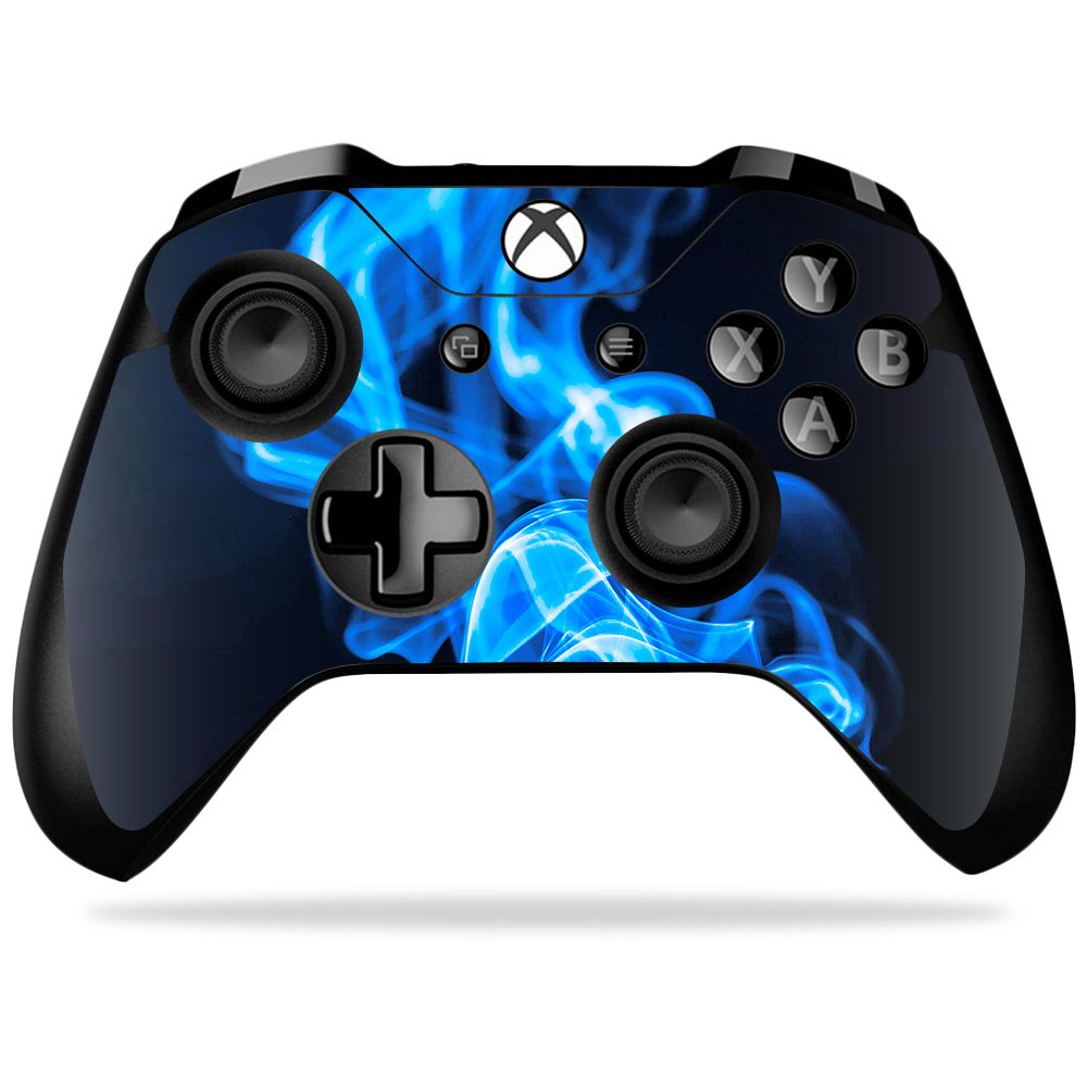 MightySkins Skin Compatible with Microsoft Xbox One X Controller - Blue Flames | Protective, Durable, and Unique Vinyl Decal wrap Cover | Easy