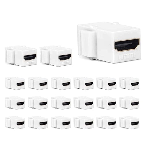 Phizli HDMI Keystone Jack 4K, 20 Pack HDMI Keystone Insert Female to Female Coupler Video Adapter (White)