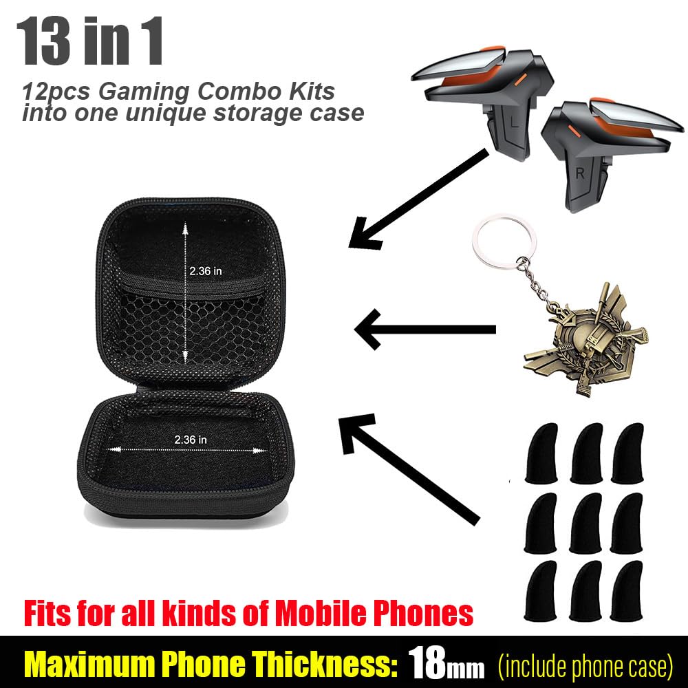 Mikirini 13 in 1 Mobile Phone Game Controller for iPhones & Android Phones, 2 Gaming Triggers Cell Phone Gaming Triggers compatible with PUBG