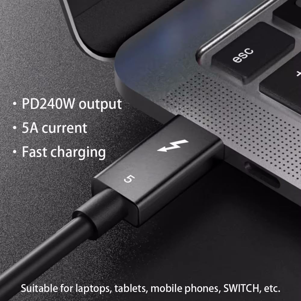 3FT Thunderbolt 5 USB C / USB4 Compatible with MacBook, iPad, iPhone 15 16, Lenovo, HP, Samsung, Dell, PC Laptop Super-Fast Charging, Video Display