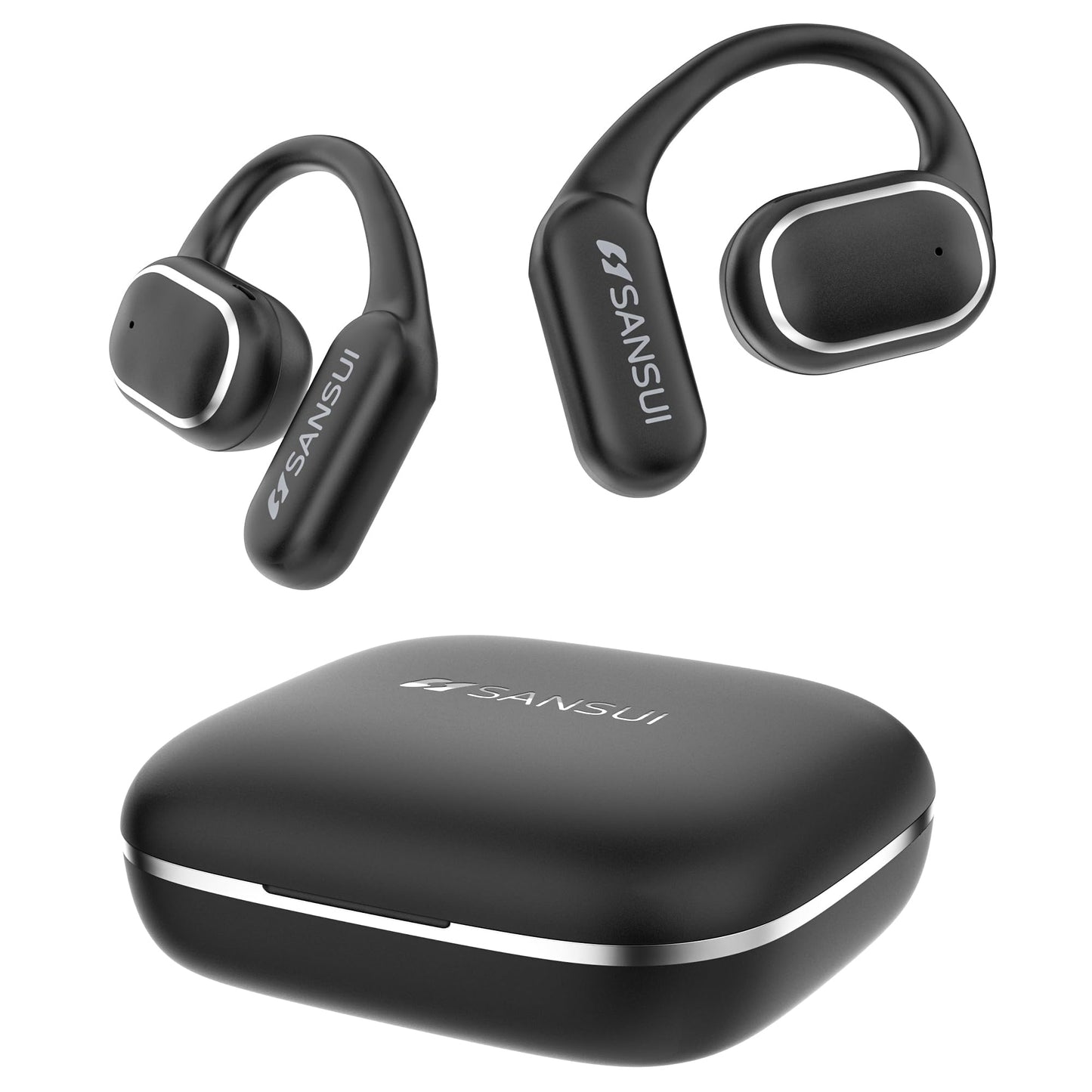 SANSUI W12 True Open Ear Earbuds, Lightweight Comfort Hang On Ear Wireless Headphones, 42H Play Bluetooth 6.0 Earphones with Bonus Real-Time AI