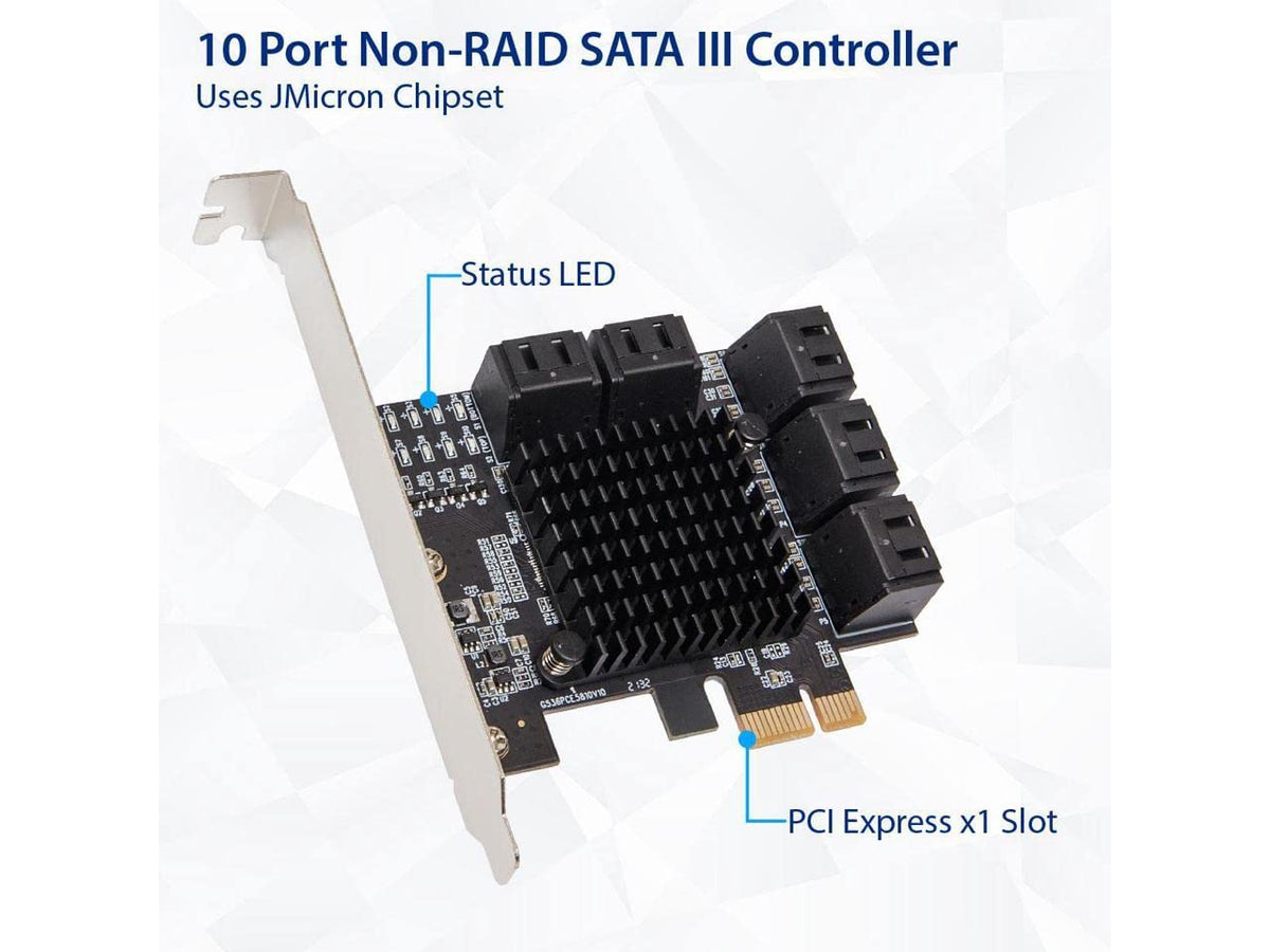 IO CREST 10 Port SATA III to PCIe 3.0 x1 Non-RAID Expansion Card JMB582 Low Profile Bracket, (SY-PEX40167)