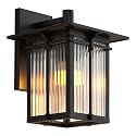 Yoenecea Modern Outdoor Wall Light for House, Outdoor Lighting Fixtures Wall Mount with Ribbed Glass, Soptted Black Aluminum Exterior Wall Lantern