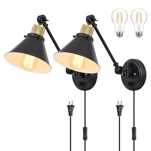 TRLIFE Wall Sconce Plug in, Dimmable Wall Sconces Swing Arm Wall Lights with Plug in Cord, Wall Mounted Light with Dimmer On/Off Knob Switch, UL