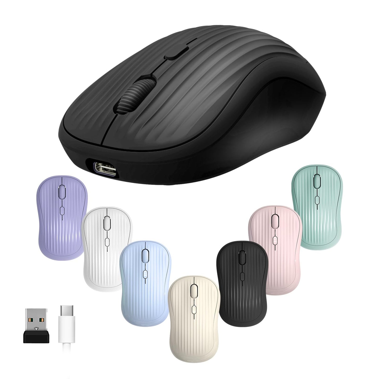 ONE-UP Wireless Mouse, 2.4G + BT, Rechargeable Battery, 4-Key, DPI: 800/1200/1600, Silent, Type-C, USB Nano Receiver, Ergonomic, Portable, for Laptop