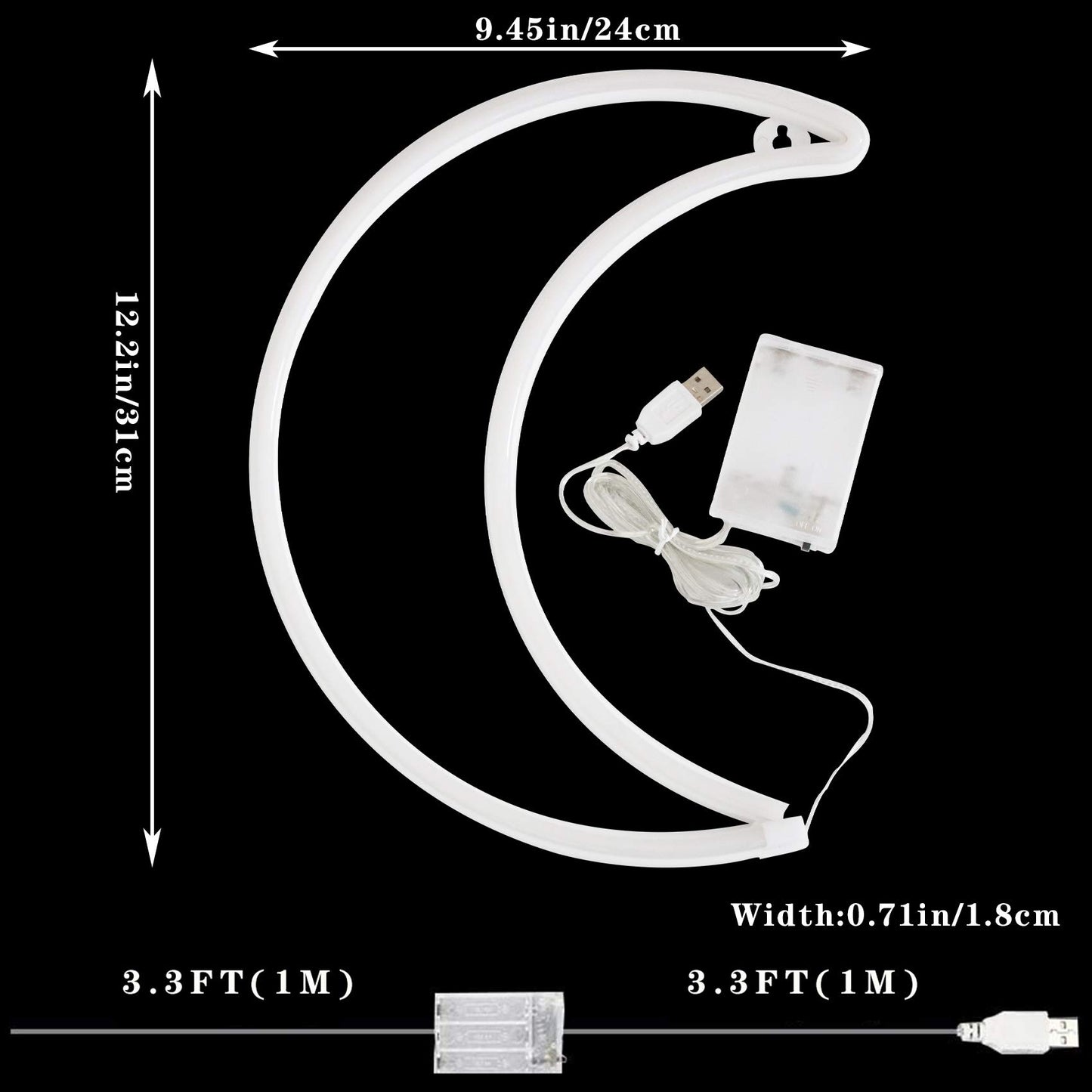 LED Warm White Moon Neon Light, Cute Neon Moon Sign,Christmas Room Decor Battery or USB Powered 5V Art LED Decorative Lights Night Lights Indoor