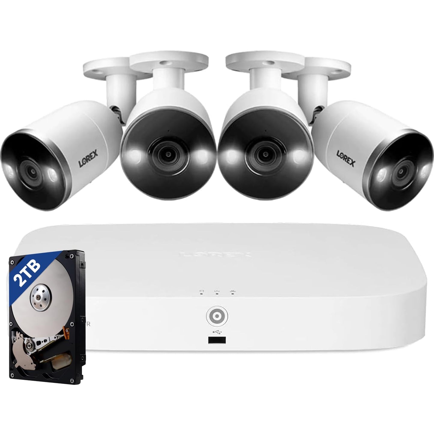 Lorex Fusion 4K Security Camera System w/ 2TB NVR - 8 Channel PoE Wired Home Security System w/ 4 Metal Cameras - Motion Detection, Two-Way Audio