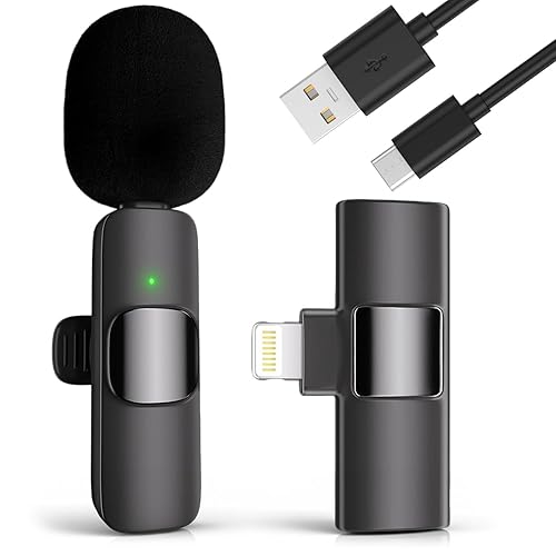 voijump Professional Wireless Microphone for iPhone, iPad, Cordless Lavalier Lapel Omnidirectional Condenser Recording Mic for Video Recording, Live