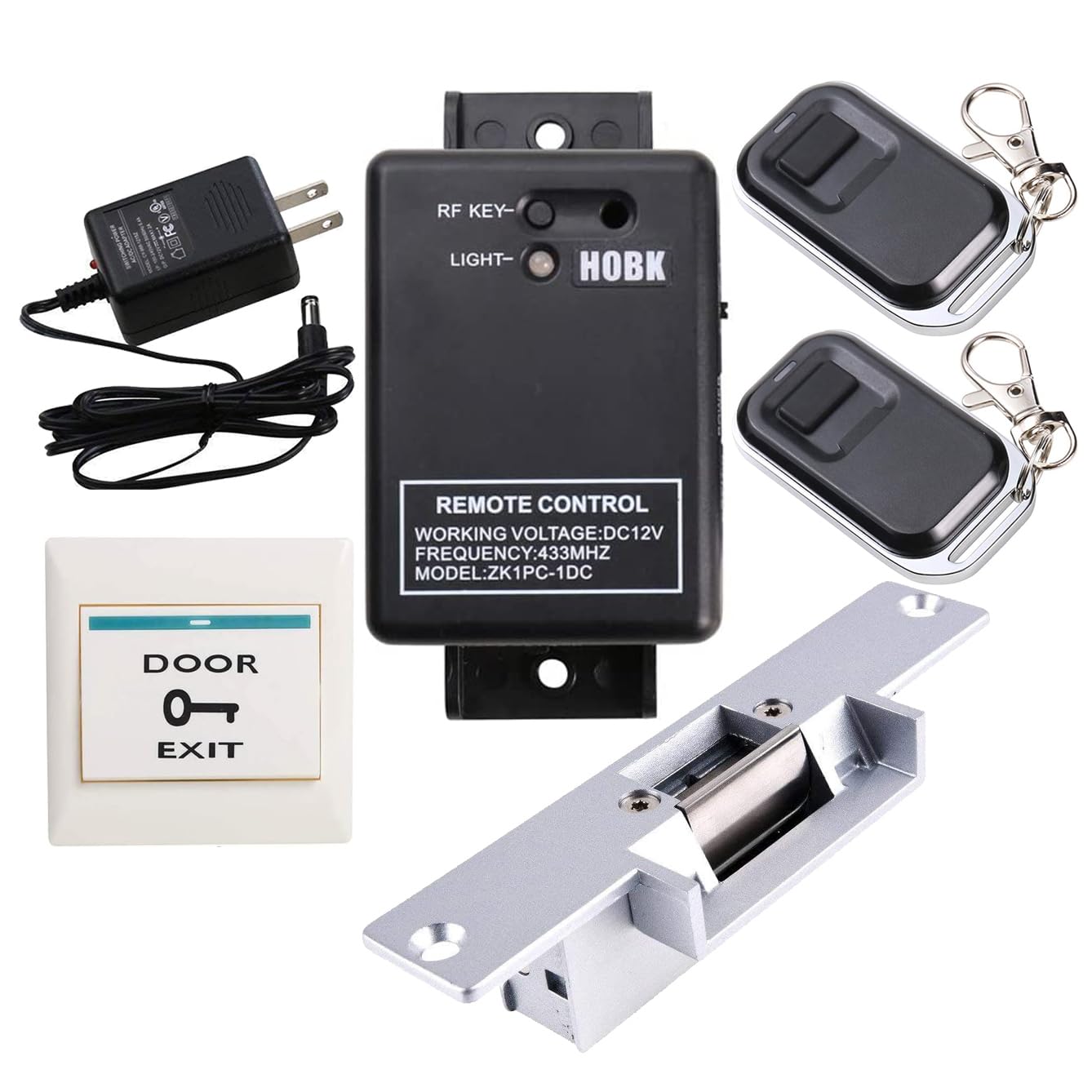 HWMATE Door Access Control System Kit With Fail Secure Electric Strike Lock Exit Button Adapter Remote Transmitter Receiver
