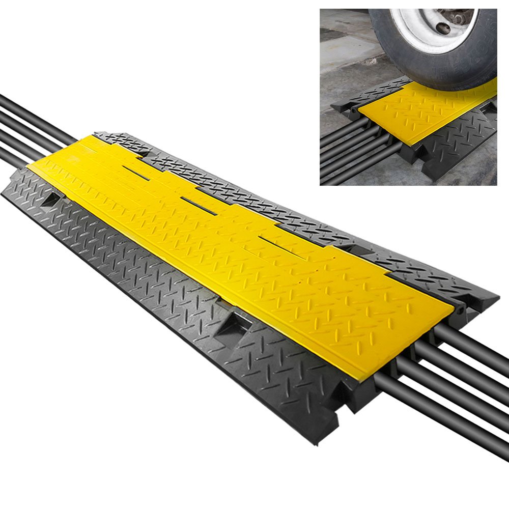 Pyle Durable Cable Protective Ramp Cover - Supports 33000lbs Four Channel Heavy Duty Cord Protection w/ Flip-Open Top Cover, 31.5” x 16.1” x 3.14”