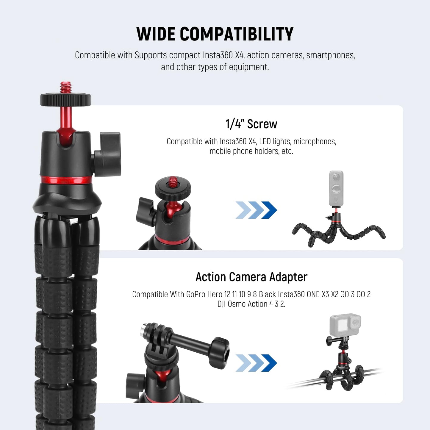 NEEWER Tripod for iPhone with Remote/Action Camera Mount Adapter/Phone Holder, Mini Flexible Camera Phone Tripod Stand Compatible with GoPro Samsung