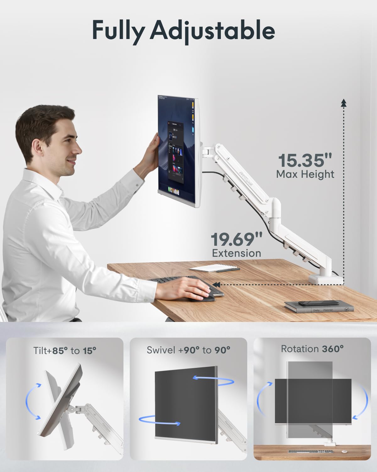 Flexispot Single Monitor Arm, 17-32 Inch Monitor Mount up to 19.84 lbs, Fast Install VESA Mount for Home Office Gaming, Full Adjustable Gas Spring