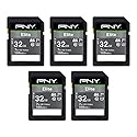 PNY 32GB Elite Class 10 U1 V10 SDHC Flash Memory Card - 100MB/s Read, Class 10, U1 Full HD, UHS-I, Full Size SD (Pack of 5)