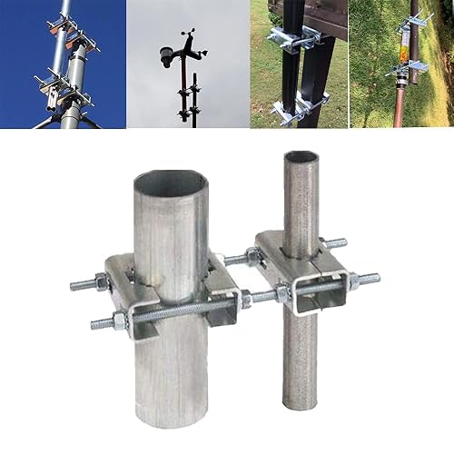 Star Dream Mast Connector,Double Antenna Mast Clamp Jaw Block with Bolts Anti-Rust Finished for TV Ham Antenna Weather Station Double Pipe-Mounting