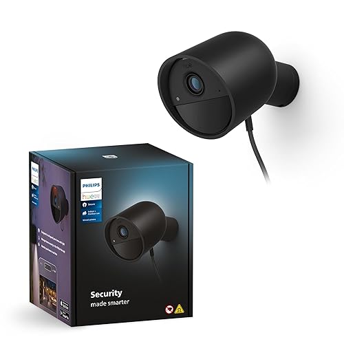 PHILIPS Hue Secure Wired Smart Home Security Camera, Black, 1 Pack, 1080P HD, Night Vision Camera, Motion Detection Home Security System, Two-Way