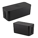 Simplify 2 Pack Cable Organizer Box | Multi-sized | Hidden Storage with Lid | Chargers & Wires | Computer & TV Cords | Black