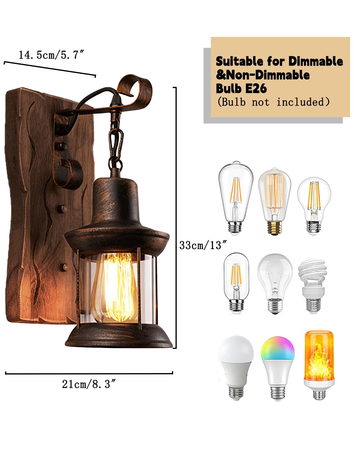 LightInTheBox Retro Rustic Wall Sconces, Industrial Vintage Wall Light Fixtures Farmhouse Antique Wooden Wall Lamp for Aisle, Vanity Mirror, Hallway