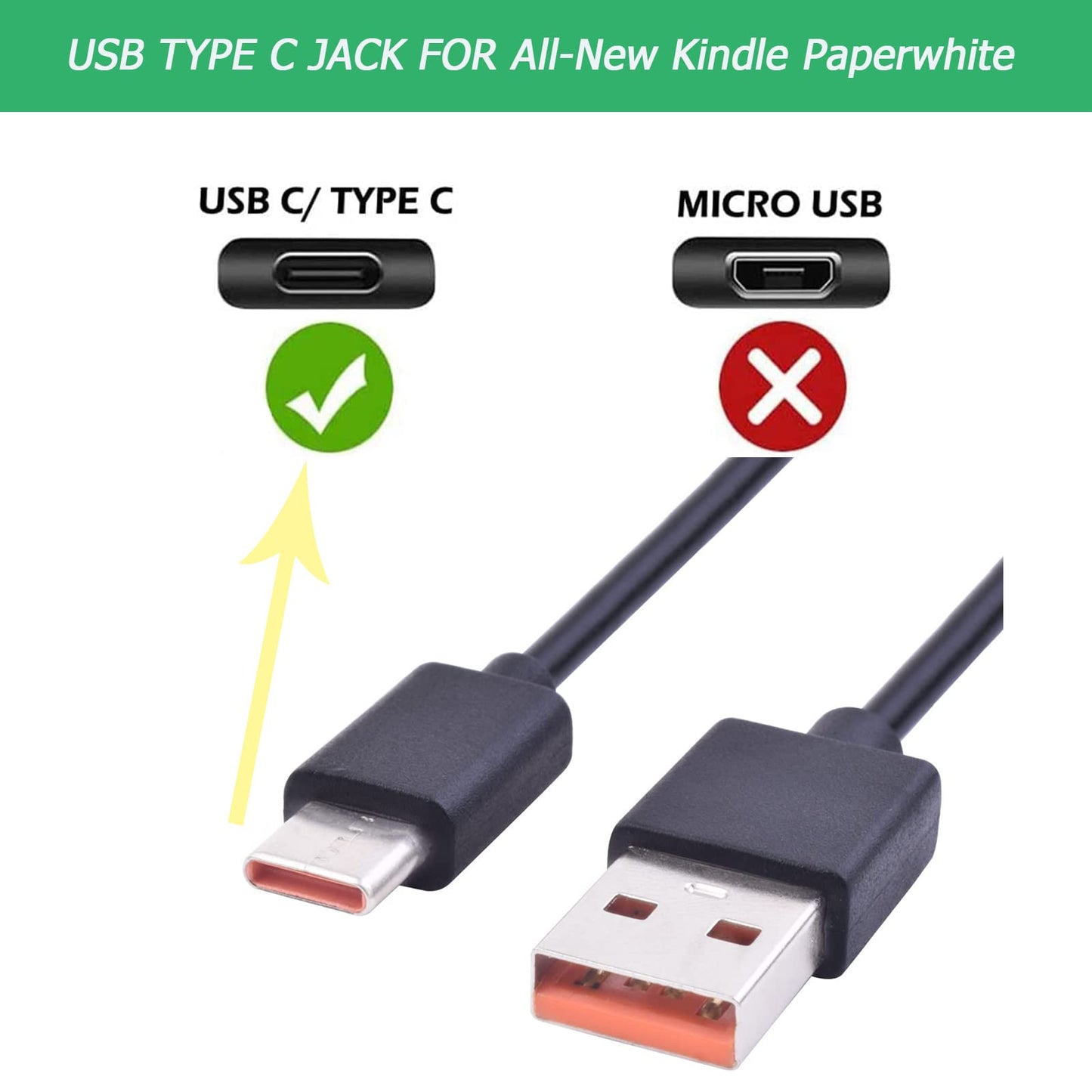 10FT USB-C Charger Cable Power Cord Wire Compatible with All-New Kindle Paperwhite 8G, Paperwhite Signature Edition 32G & Paperwhite Kids 11th