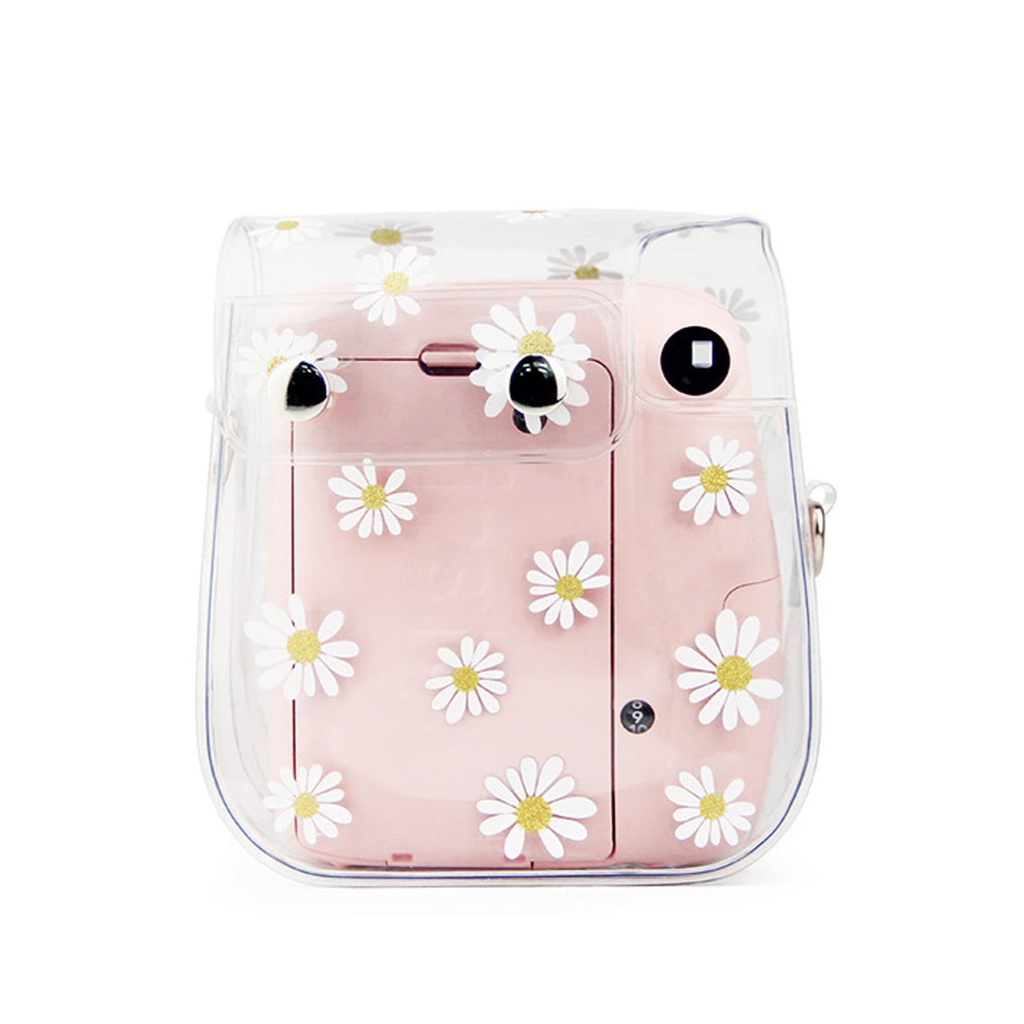 Yitengteng Camera Case for Fujifilm Instax Mini 11/9/8 Camera,adjustable PVC Camera Protective Cover Daisy Transparent Sling Shell Bag with Shoulder