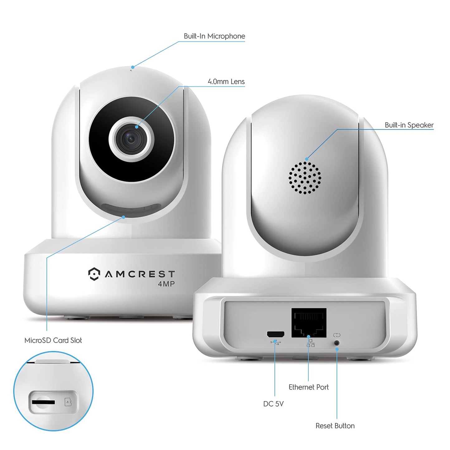Amcrest 4MP UltraHD Indoor WiFi Camera, Security IP Camera with Pan/Tilt, Two-Way Audio, Night Vision, Remote Viewing, 2.4ghz, 4-Megapixel @30FPS