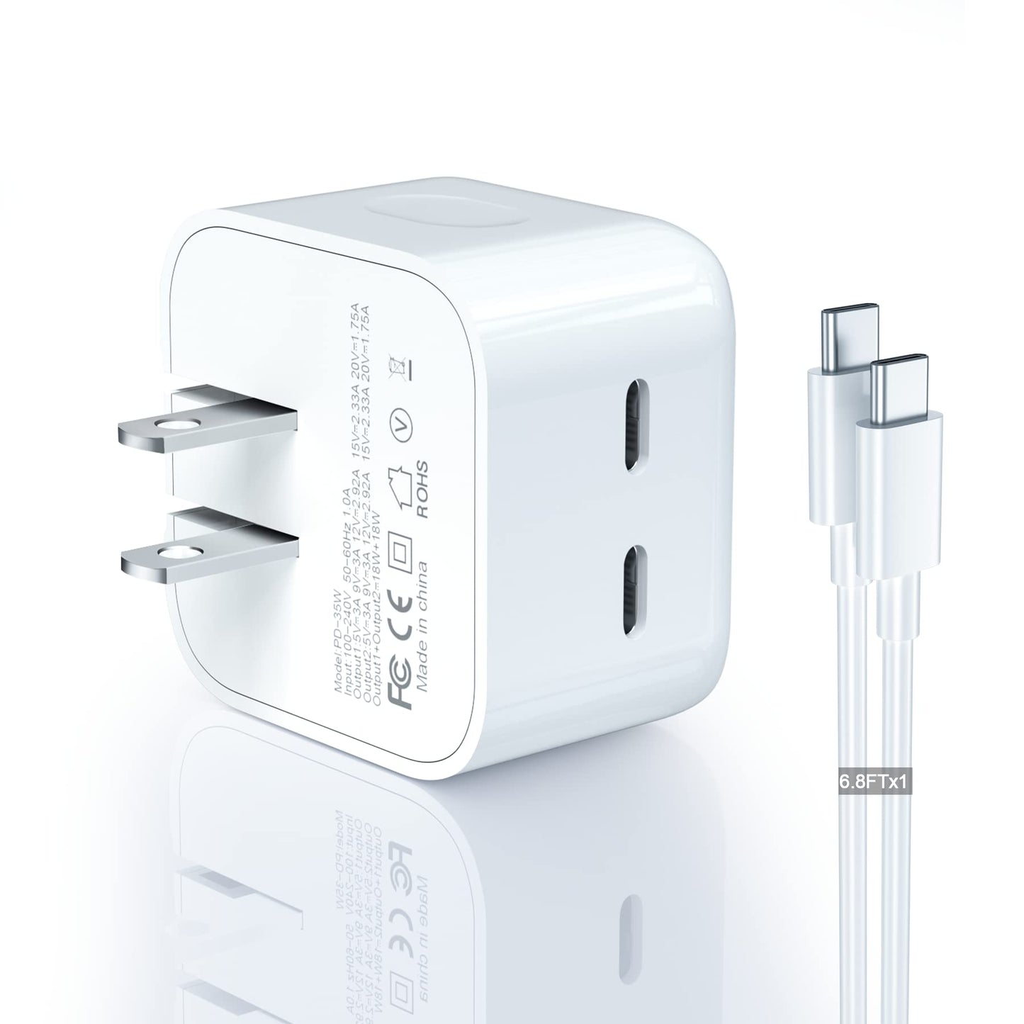IEFUU 35W Dual USB-C Port Compact Power Adapter Compatible with iPhone 16 Charger Adapter 15/14/13/12 Pro Max Plus Mini/AirPods Wall Charger Type C