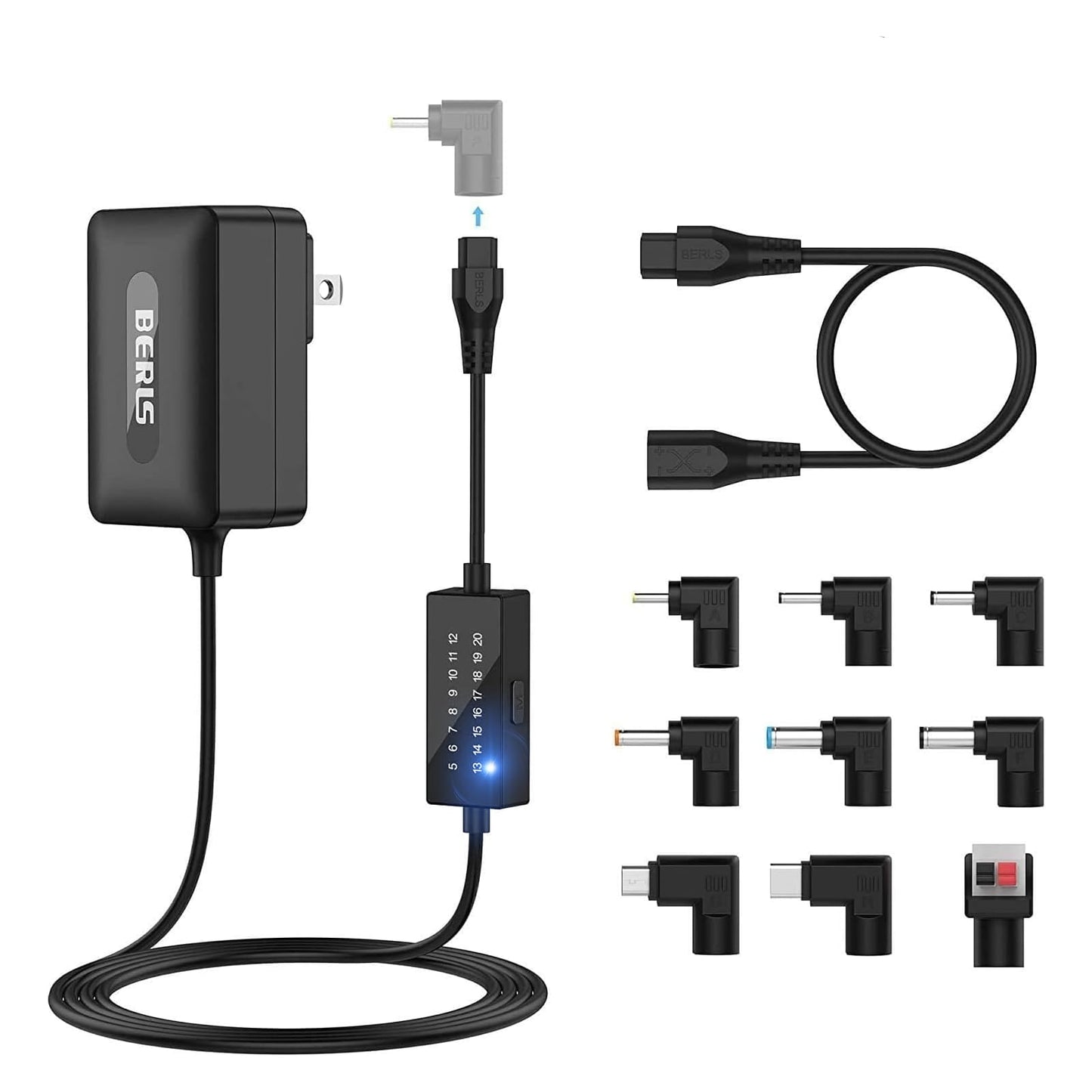 IBERLS 24W Universal AC DC Adapter, Adjustable 5V-20V, Current 100mA-2000mA, DC Connector with 9 Tips, Including Positive and Negative, Power Suppy…