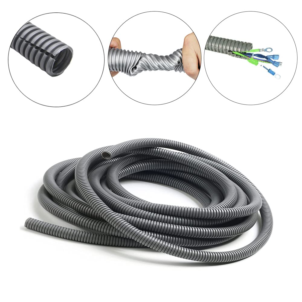 SKYPRO Split Loom Tubing Wire Conduit, Grey Corrugated Wire Tube Cable Protection Pipe Cable Tidy Tube for TV Cables, Electric Wire, Garden Lights (OD