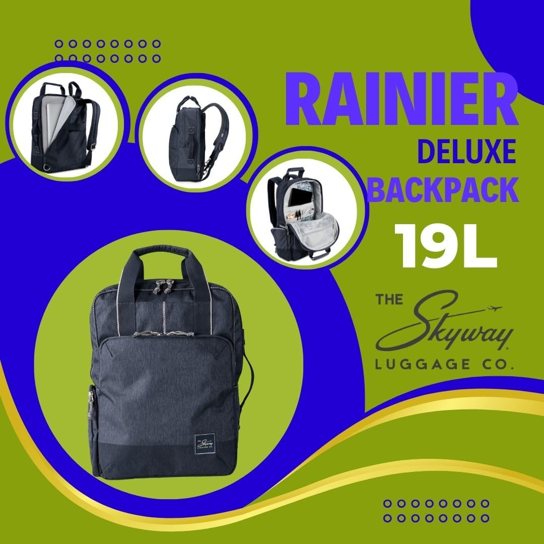 Skyway Luggage Rainier Deluxe Backpack, Eco-Friendly, Made of 100% rPET Travel Laptop Bag for Women & Men, Flight Approved Carry On Bag, 17L, Tahoe