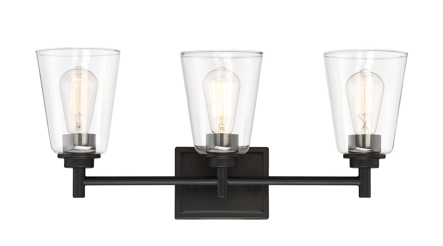 Designers Fountain 3-Light Westin Bathroom Vanity Lights Fixture, 22.5 Inch Wall Mount Sconce for Bedroom or Over Mirror, Matte Black, 95703-MB