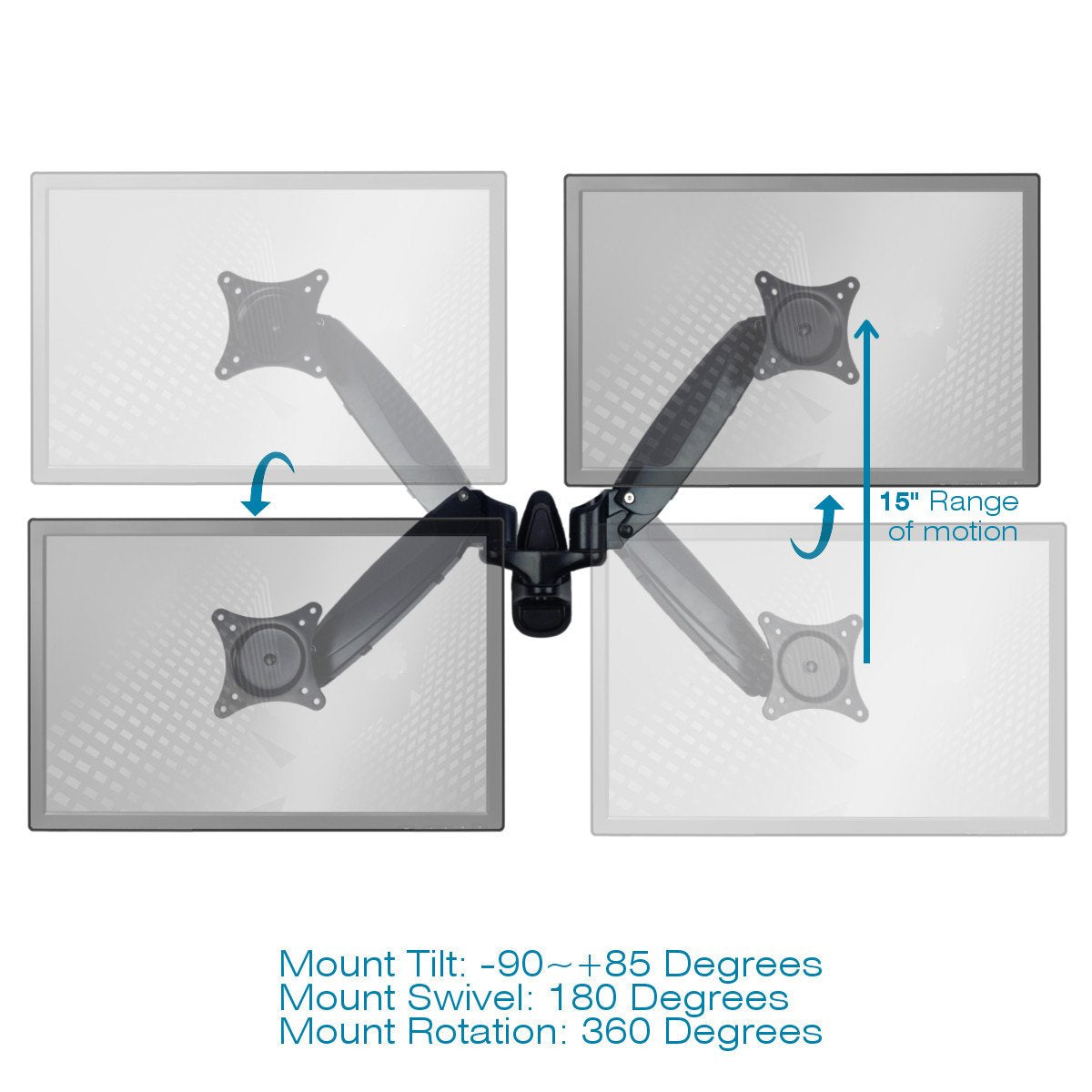 Sit-Stand Wall Mount Monitor Arm Adjustable Hydraulic Arm - Support Your Two Monitors at The Correct Height for Ergonomic Comfort (Standard, Dual