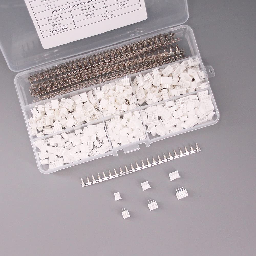 RFaha 900pcs JST-PH Kit 2.0mm 2/3/4 Pin Female Head Plug JST Adapter Housing Connector Cable Socket Male Female Crimp DIP Kit(PH#2-4)