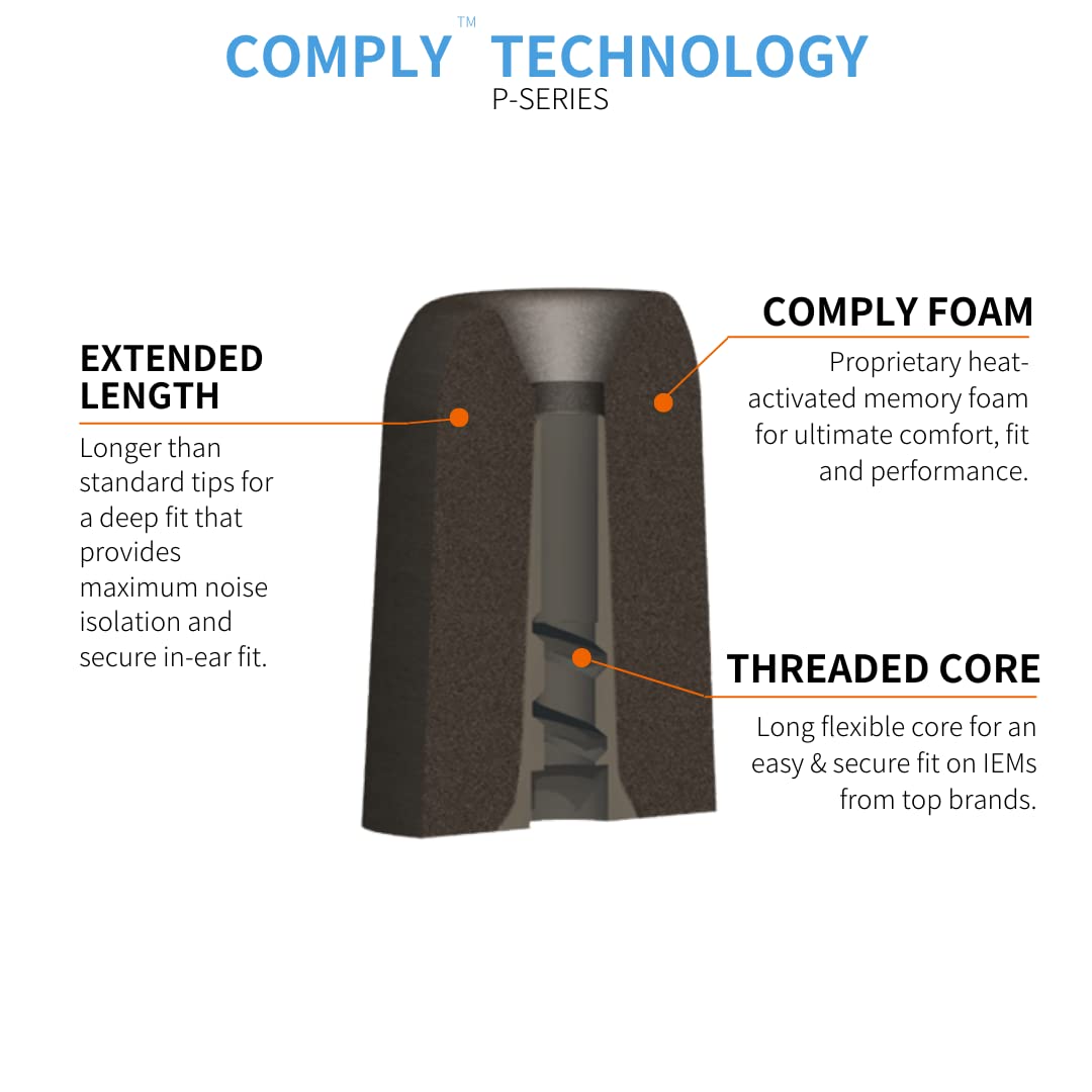Comply P-Series | Memory Foam Replacement Ear Tips Designed for Etymotic, NuForce, ISOtunes PRO, Q-Jays, & More | Superior Noise Isolation, Ultimate