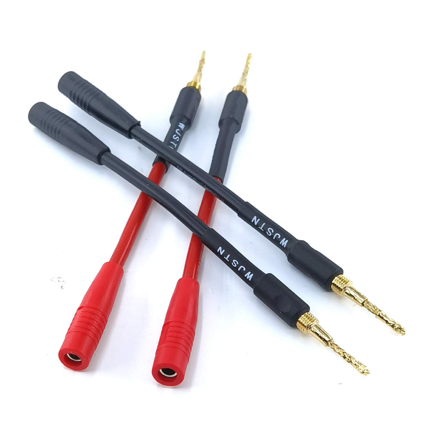WJSTN-018 Braided Wire Speaker Banana Plugs to 4mm Female Banana Jack Converter, Soft Whip Banana Plug Adapter Cable,4- Packs