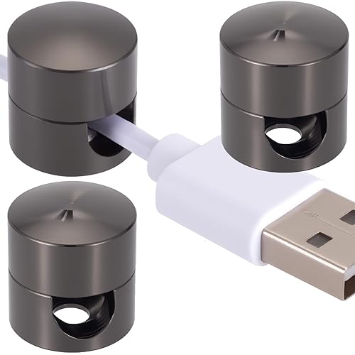 YALOJE 3 Sets Phone Charger Cable Holder, Adhesive Cord Clips for Nightstand, Adjustable Desk Wire Organization, Glossy Metal Cable Anchor Cord